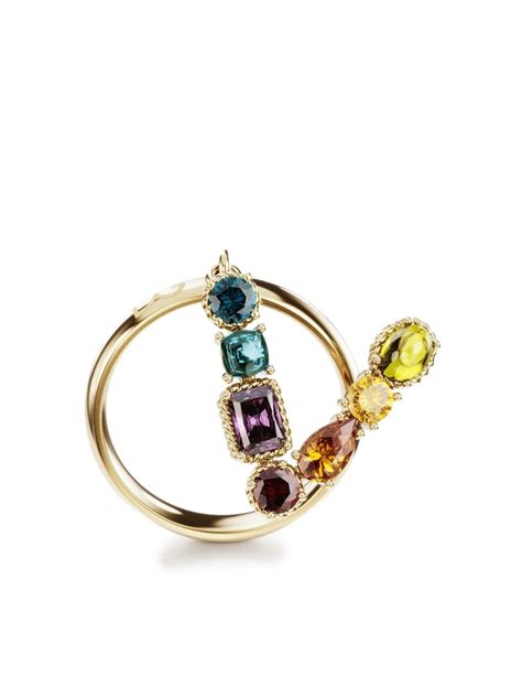 DOLCE & GABBANA Rainbow alphabet V ring in yellow gold with multic.